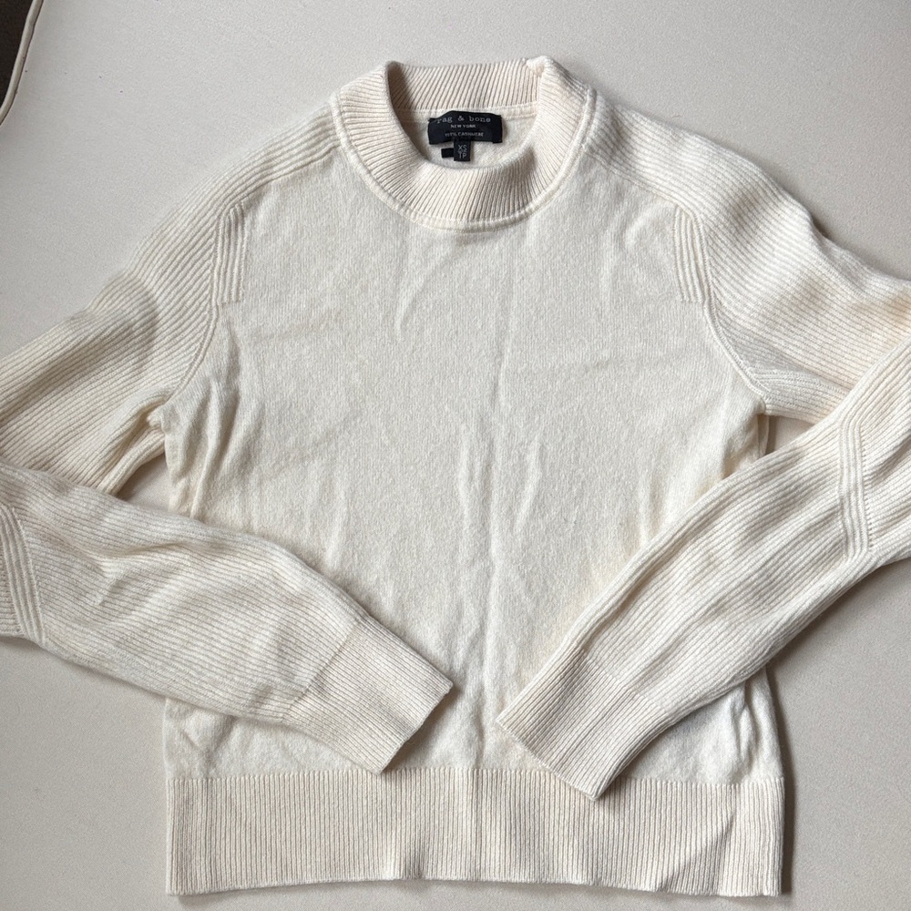 rag & bone Cream Ribbed Crewneck Turtleneck Sweater
